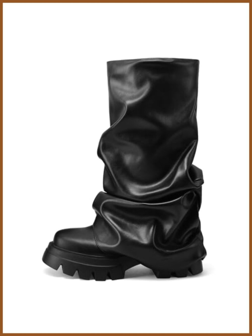 Fold Over Slouchy Wide Calf Mid Calf Boots Chunky Platform Heel